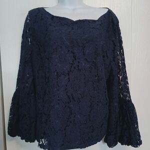 Navy Blue lace blouse, sz XL by Laundry by Shelli Segal